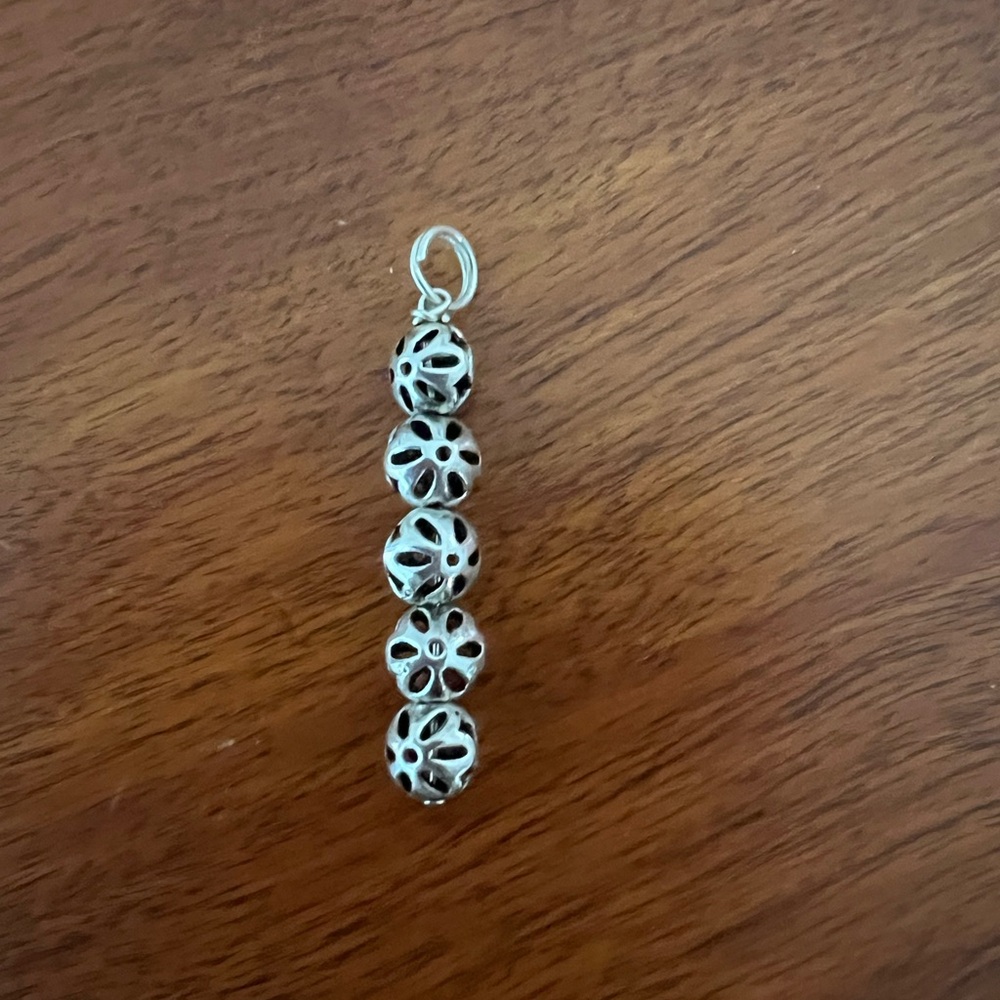 Sterling Silver Puffed Bead Floral Dangle Pendant